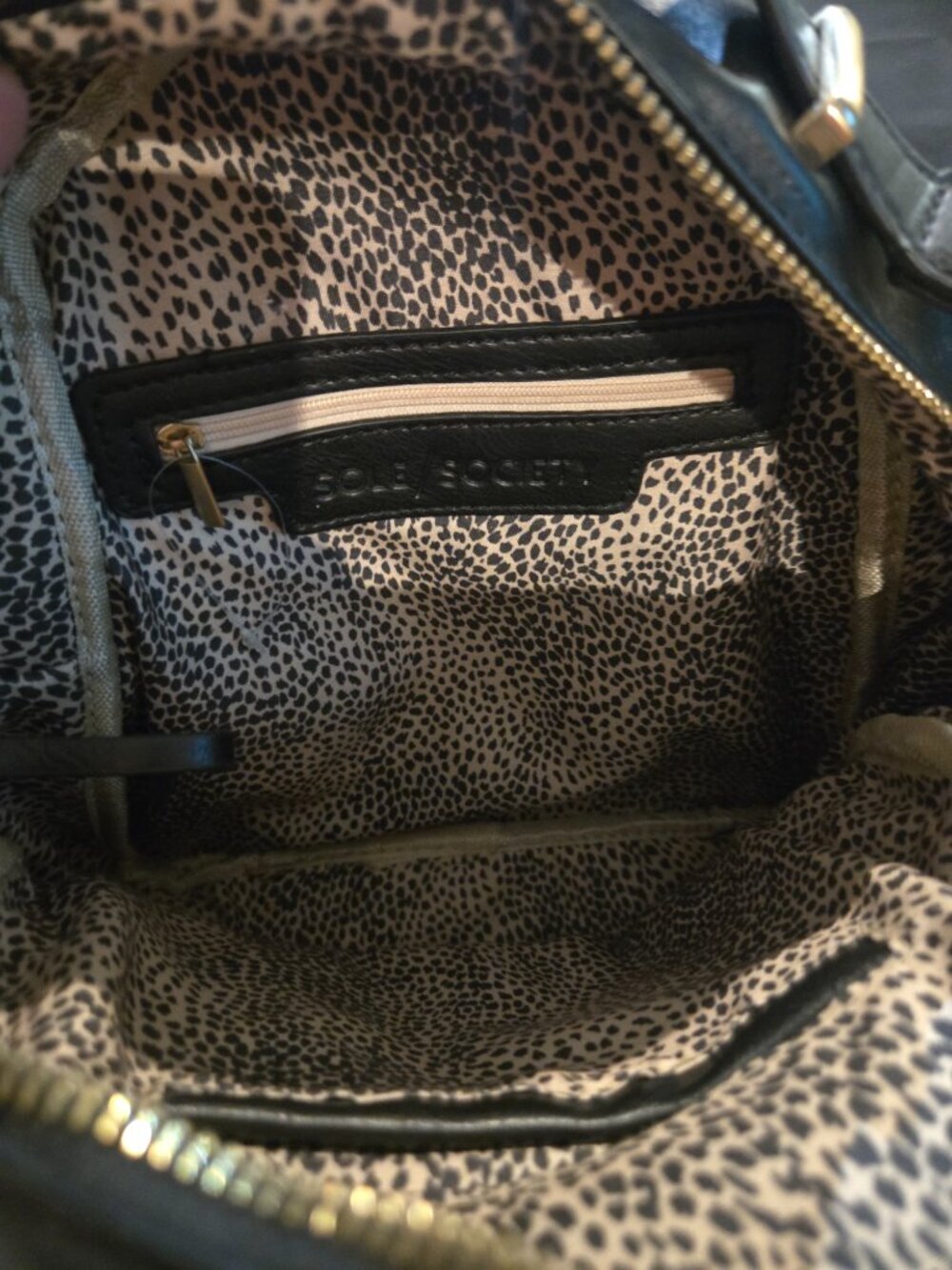 Sole Society Black Mini Backpack Gold Hardware Leopard Lining - Picture 4 of 8